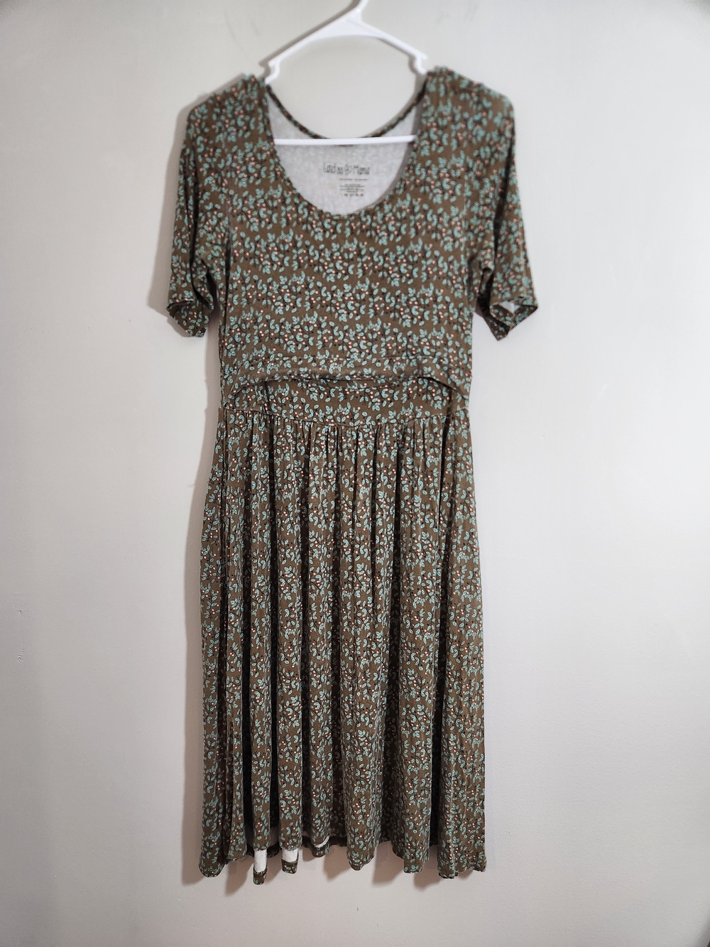 Latched Mama Brown Olive Green Leaf Tree Nature Midi Dress Breastfeeding Nursing